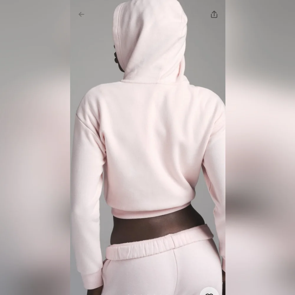 💕NWT SKIMS 🩷Cotton Fleece Shrunken Zip Up Cropped Hoodie Light BARELY PINK M - Picture 3 of 11
